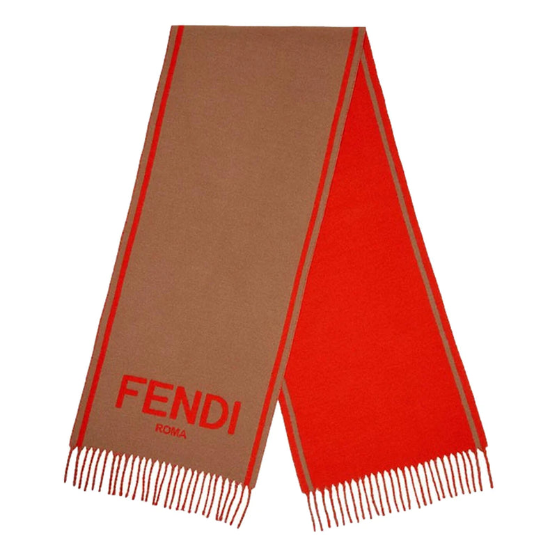 Fendi Roma Cashmere Scarf Beige Orange Logo