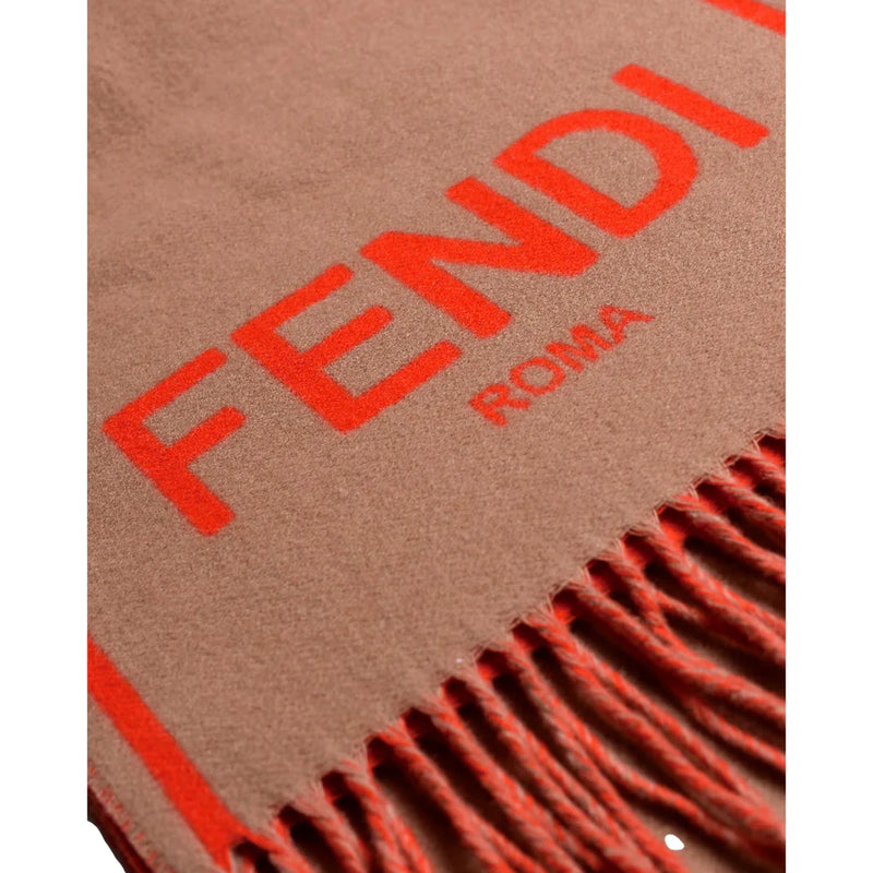 Fendi Roma Cashmere Scarf Beige Orange Logo