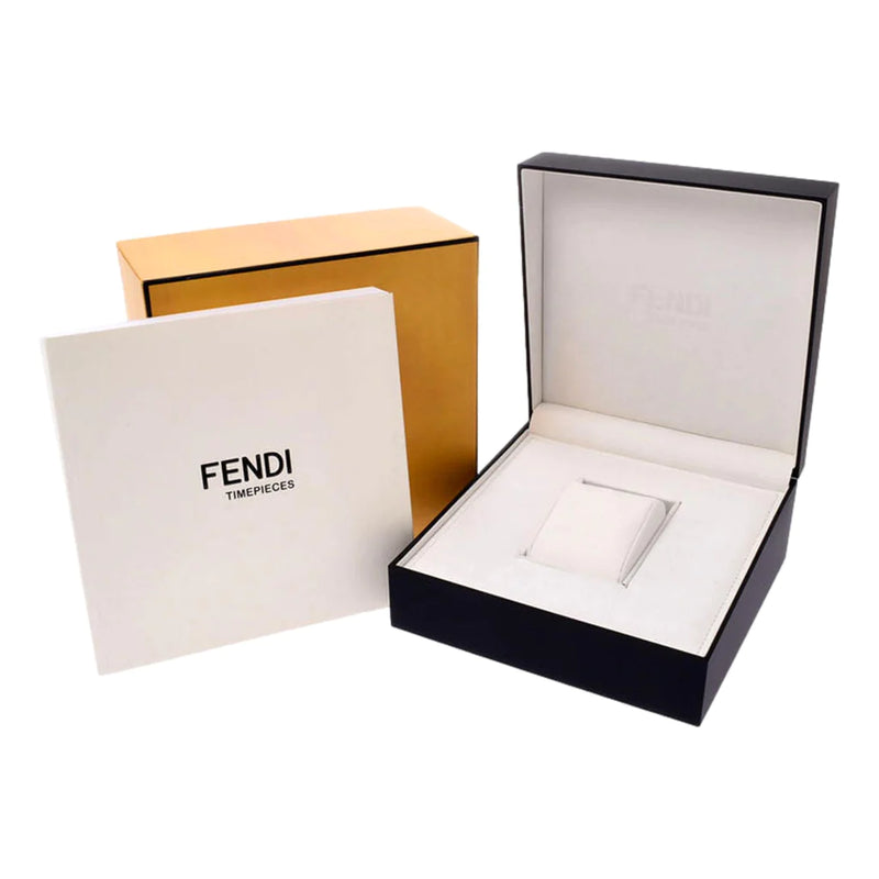 Fendi Run Away Rose Gold Black Calf Leather Fashion Watch 36 MM