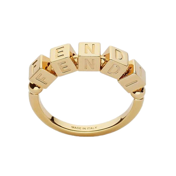 Fendi Fendrigraphy Letters Gold Metal Ring Size Small