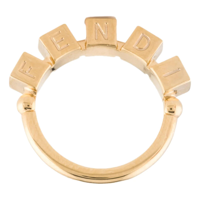 Fendi Fendrigraphy Letters Gold Metal Ring Size Small