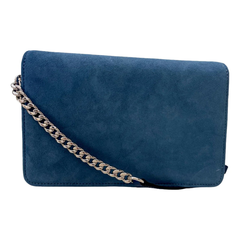 Jimmy Choo Kalina Parrot Blue Suede Chain Wallet