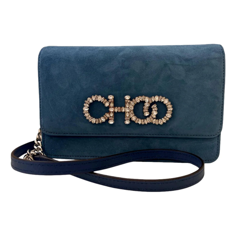 Jimmy Choo Kalina Parrot Blue Suede Chain Wallet