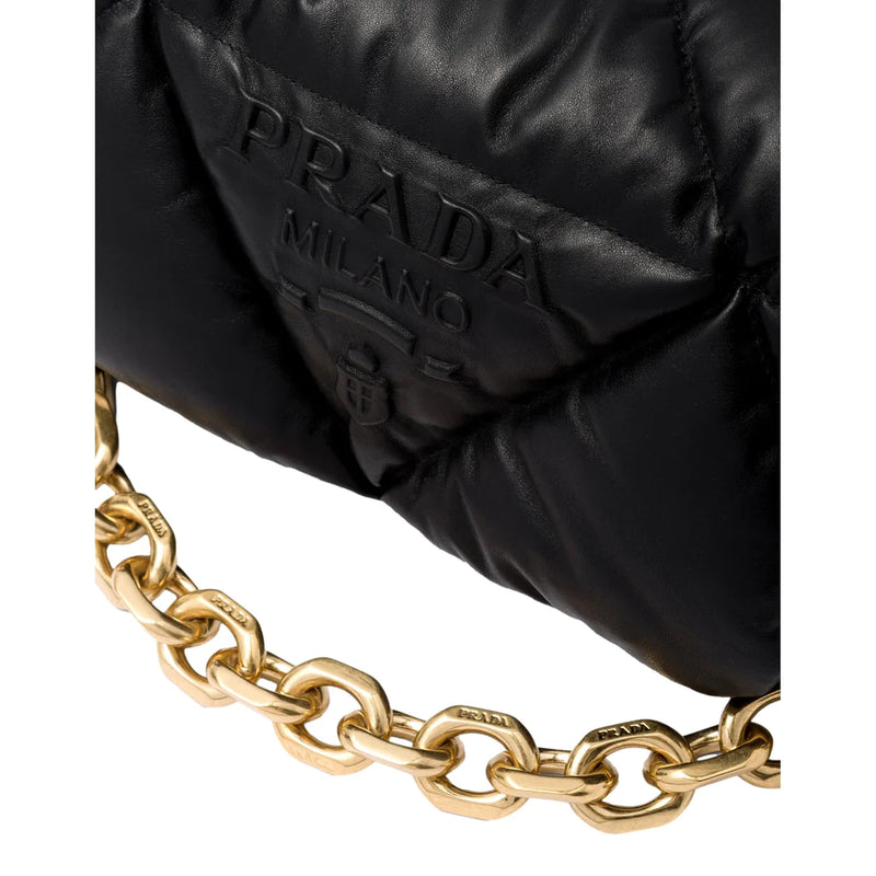 Prada Embossed Logo Black Quilted Soft Nappa Leather Shoulder Bag