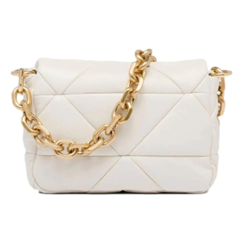 Prada Gold Logo Ivory Quilted Nappa Patch Leather Shoulder Bag