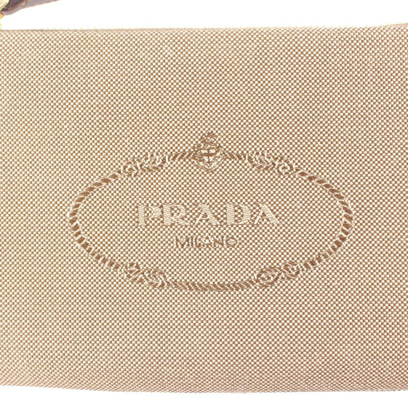 Prada Logo Jacquard Beige Canvas Small Flat Pouch Clutch Bag