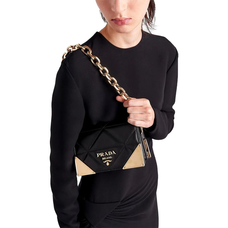 Prada Quilted Nappa Black Leather Shoulder Bag