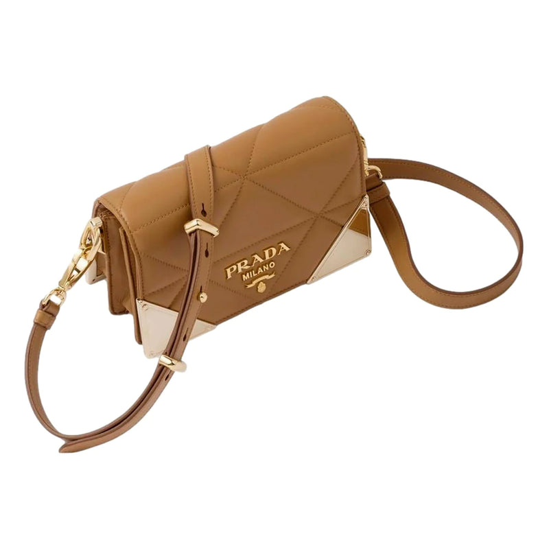 Prada Quilted Nappa Caramel Leather Shoulder Bag