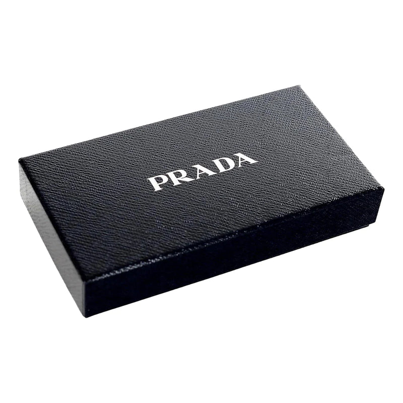 Prada Saffiano Waves Black Leather Zip Around Continental Wallet